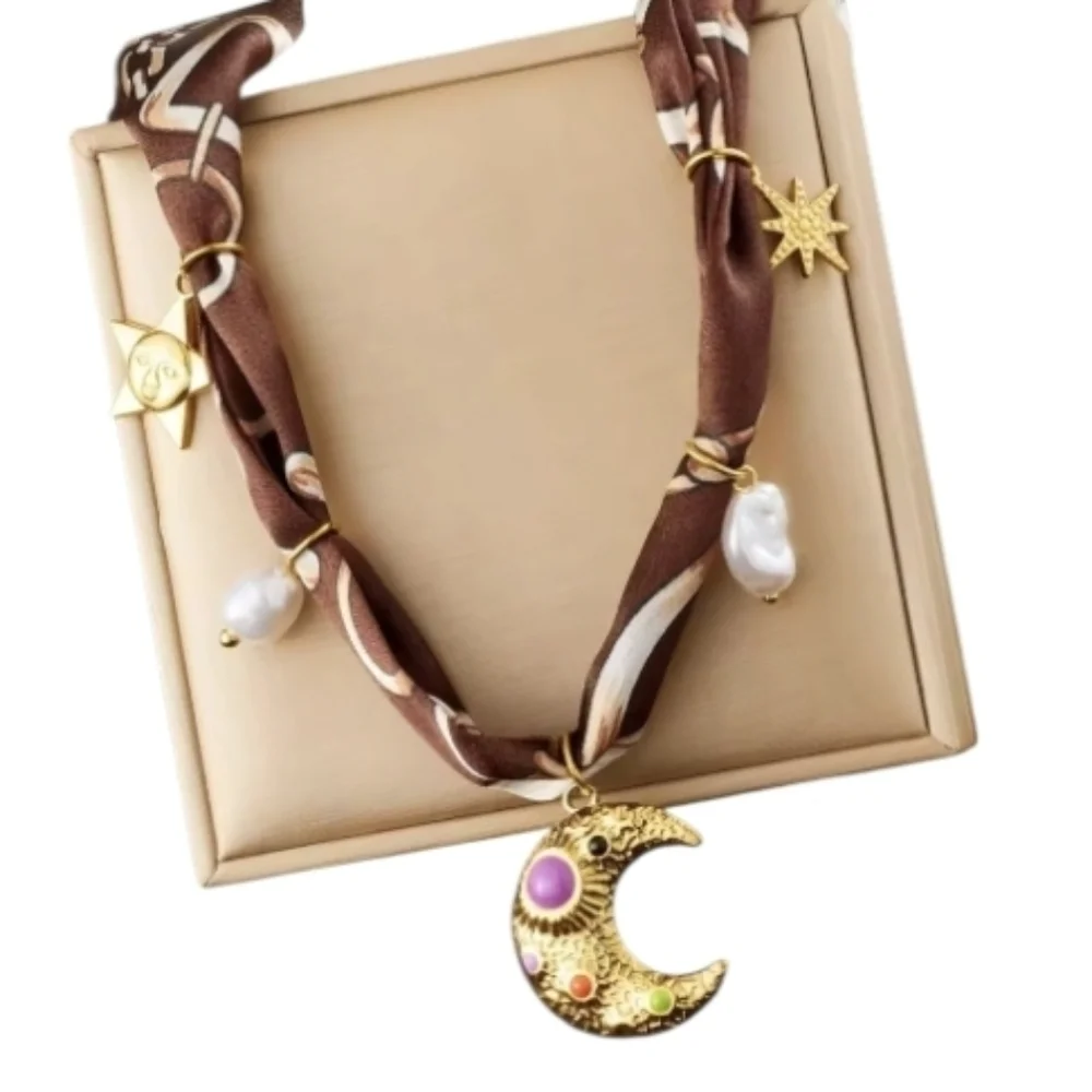 New Celestial Dreams Scarf Charm Necklace 18K Gold Plated | NWOT